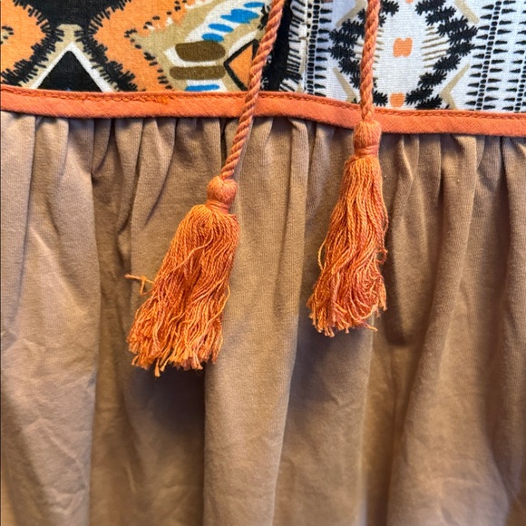 Easel Embroidered Blouse with Geometric Patterns in Tan and Orange - Picture 3 of 6